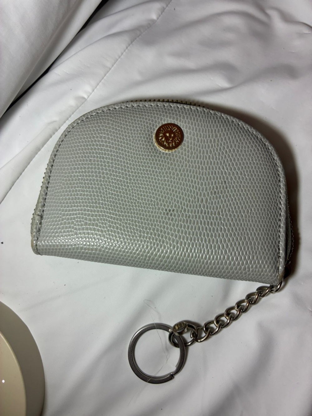 Anne Klein Light Gray Textured Key & Card Holder with Gold Accent